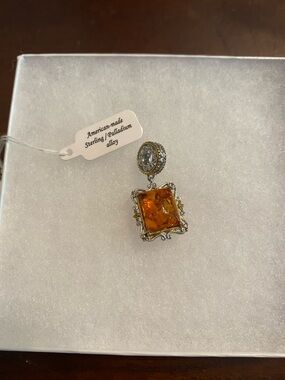 Gems en Vogue Amber Charm in Sterling Silver with 14k Accents